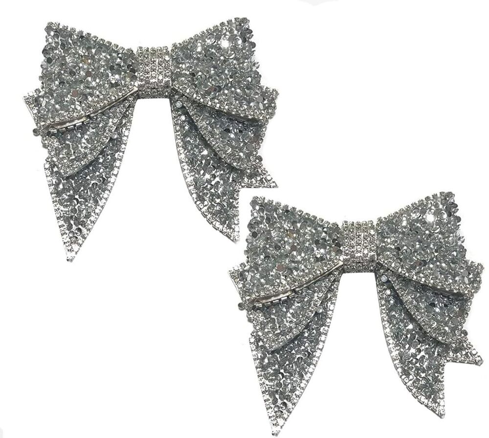2804 2PCS Huge Handmade Rhinestone Bow Shoes Decoration Charms No Clip No